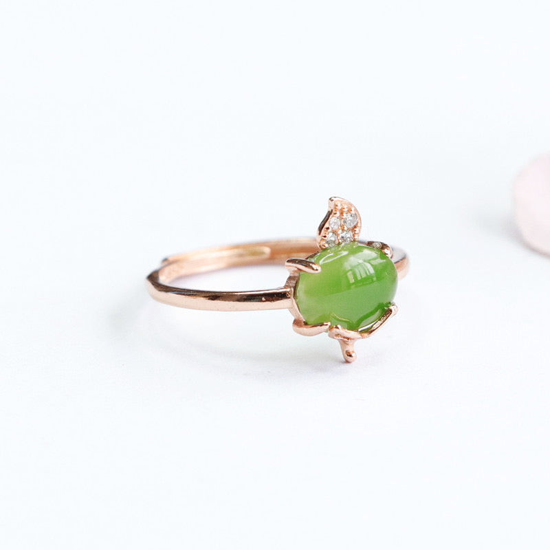 Natural Green Jade Feng Shui Flower Ring