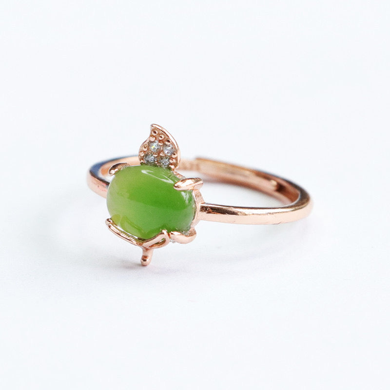 Natural Green Jade Feng Shui Flower Ring