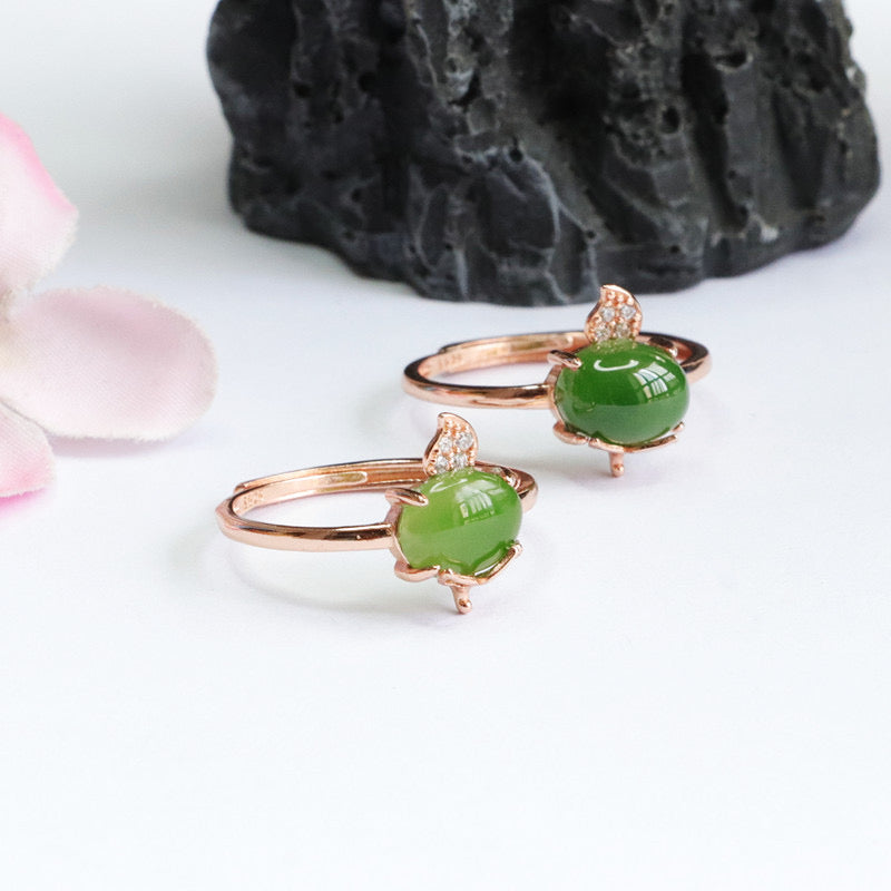 Natural Green Jade Feng Shui Flower Ring