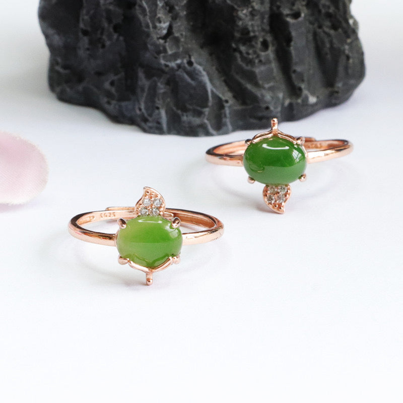 Natural Green Jade Feng Shui Flower Ring