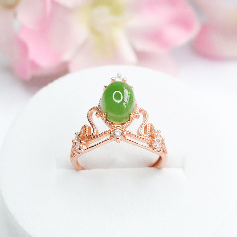 Natural Green Jade Feng Shui Crown Prosperity Ring