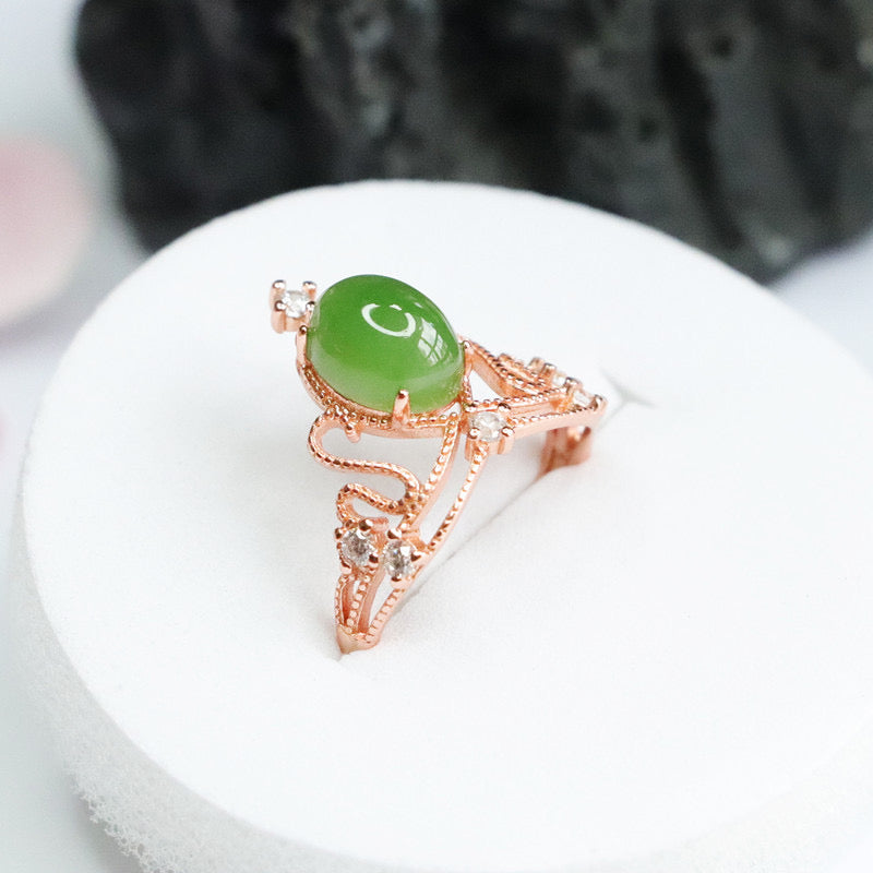 Natural Green Jade Feng Shui Crown Prosperity Ring