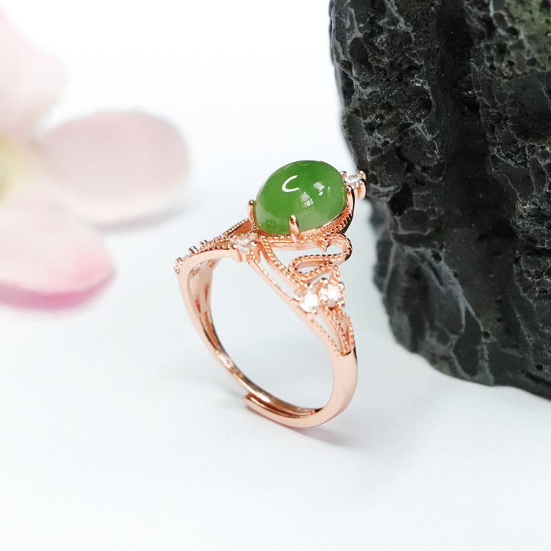 Natural Green Jade Feng Shui Crown Prosperity Ring
