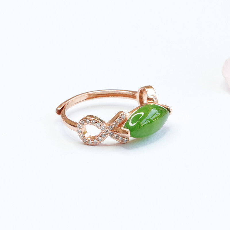 Natural Green Jade Feng Shui Leaf Ring