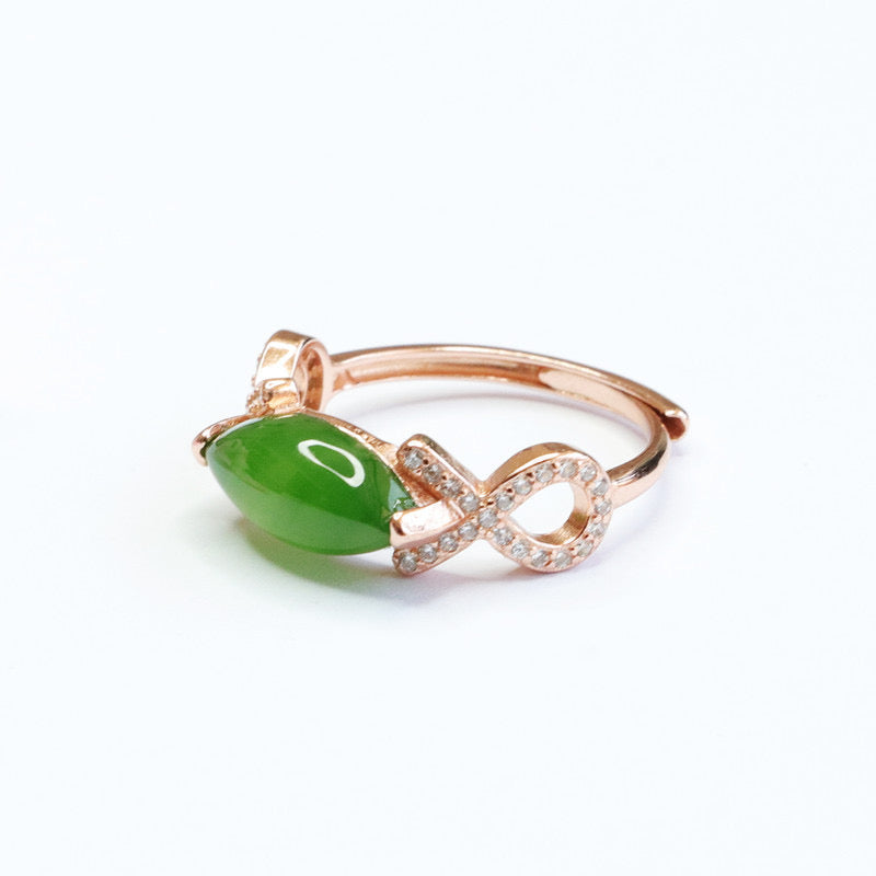 Natural Green Jade Feng Shui Leaf Ring