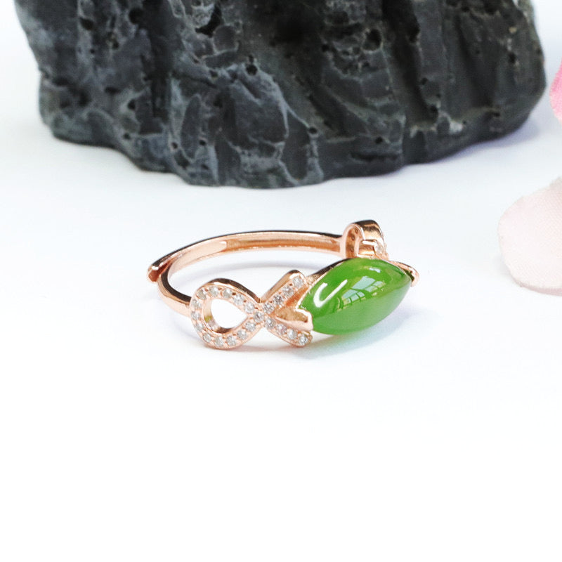 Natural Green Jade Feng Shui Leaf Ring