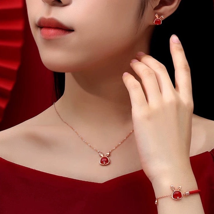 Natural Red Agate Protection Rabbit Set