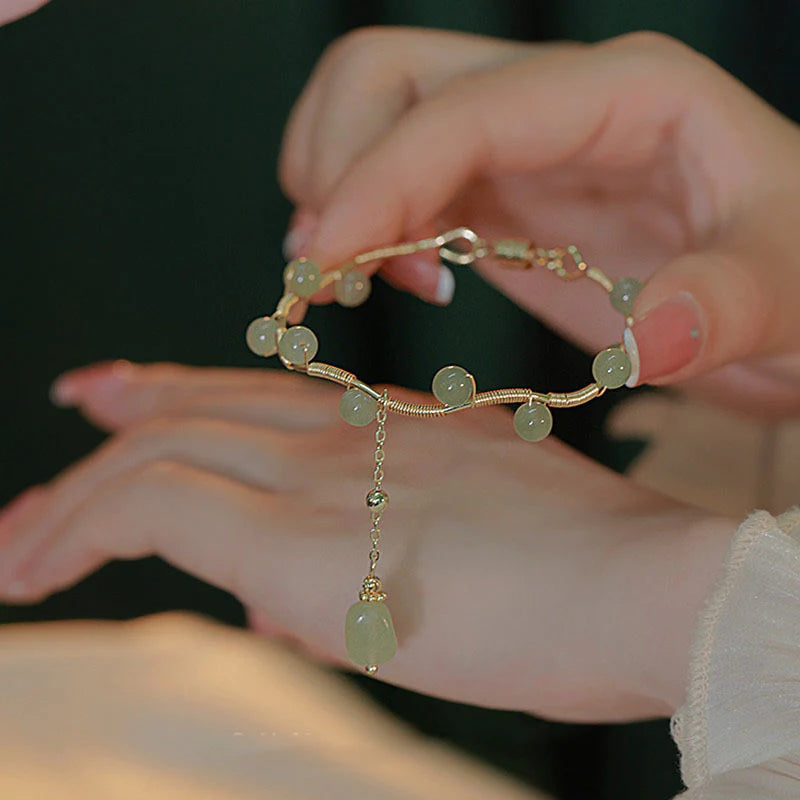 Natural Hetian Jade Feng Shui Grapes Healing Bracelet