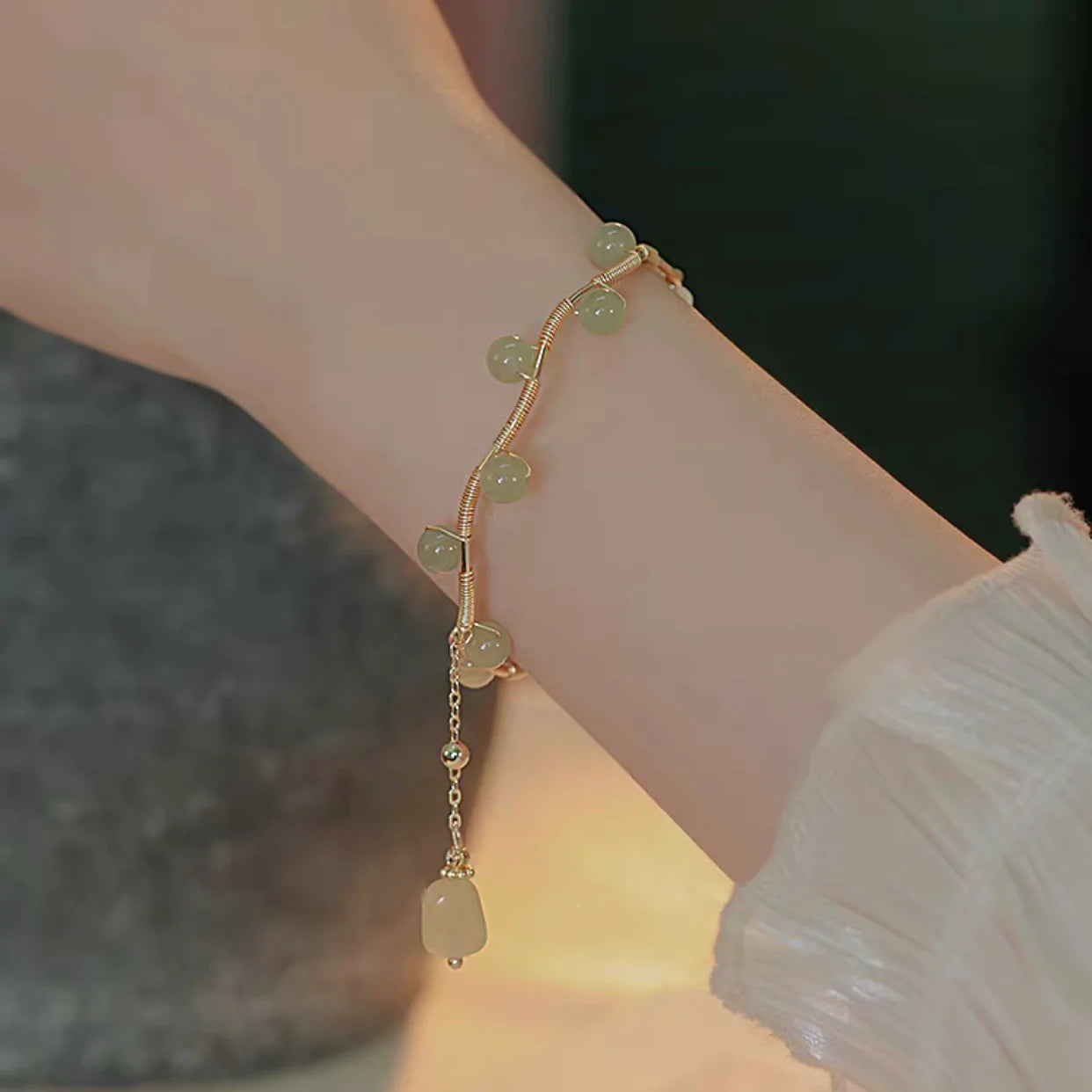Natural Hetian Jade Feng Shui Grapes Healing Bracelet