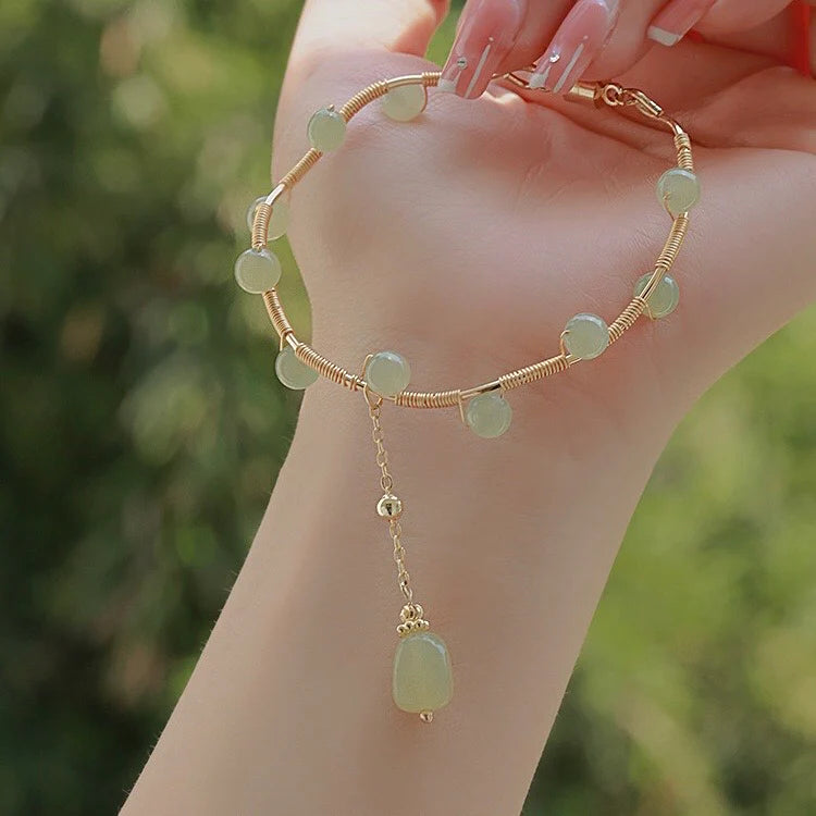 Natural Hetian Jade Feng Shui Grapes Healing Bracelet