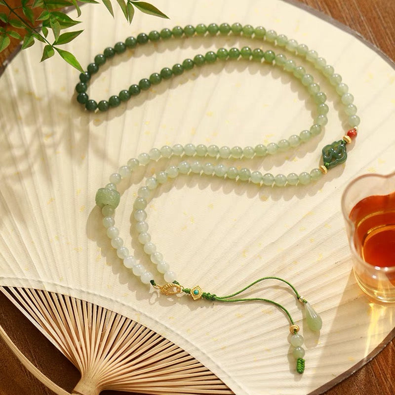 Natural Hetian Green Jade 4 Laps Healing Bracelet