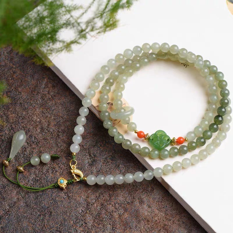 Natural Hetian Green Jade 4 Laps Healing Bracelet