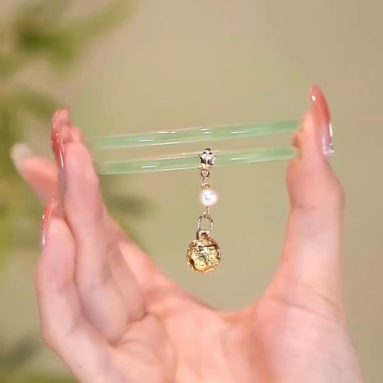 Natural Green Jade Bell Double Bangle