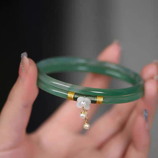 Natural Green Jade Flower Bracelet