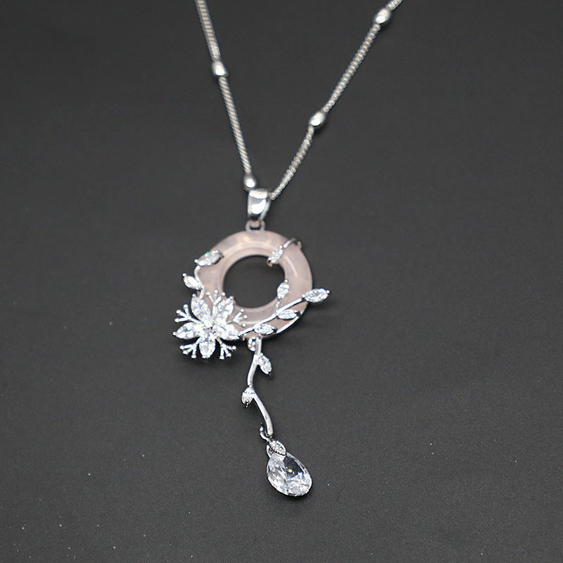 Pink Jade Feng Shui Flower Healing Pendant Necklace