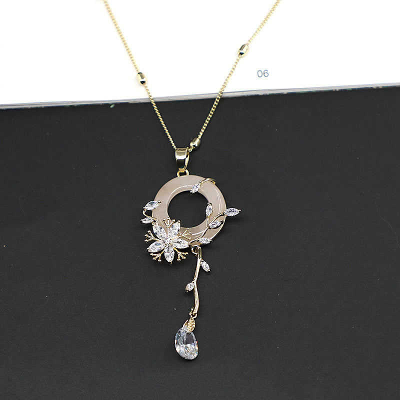 Pink Jade Feng Shui Flower Healing Pendant Necklace