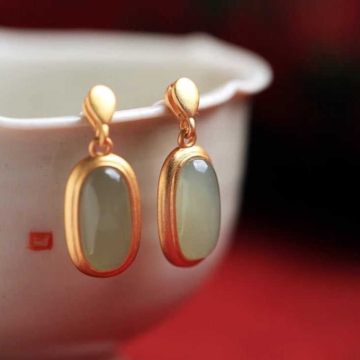 925 Sterling Silver White Jade Earrings