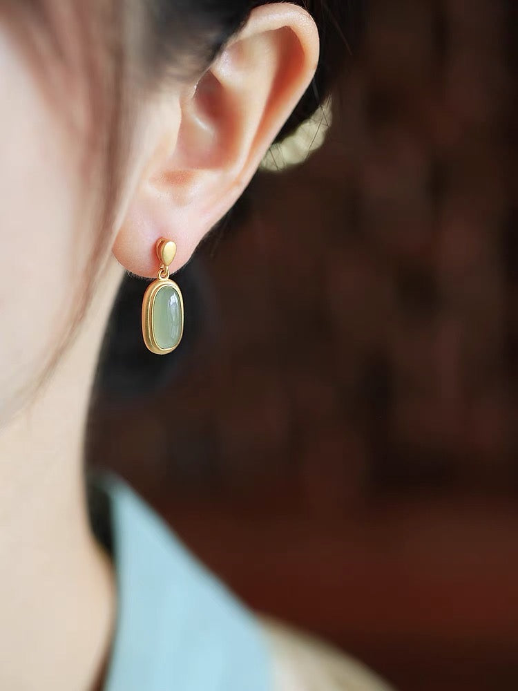 925 Sterling Silver White Jade Earrings