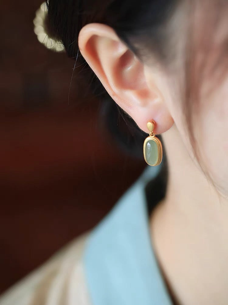 925 Sterling Silver White Jade Earrings
