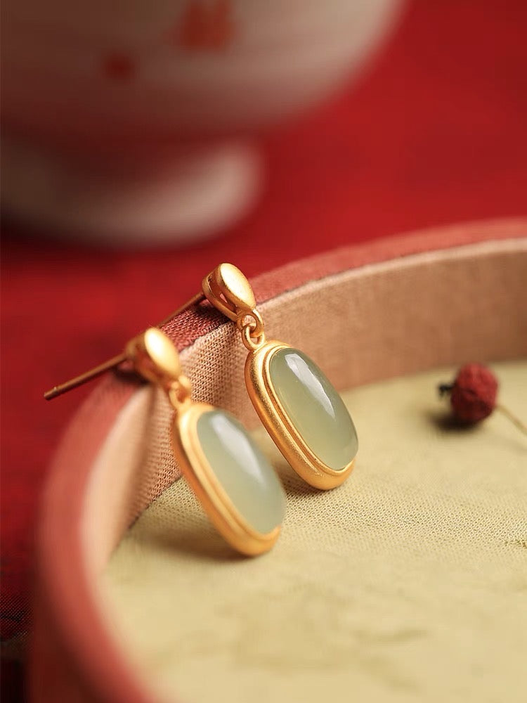 925 Sterling Silver White Jade Earrings