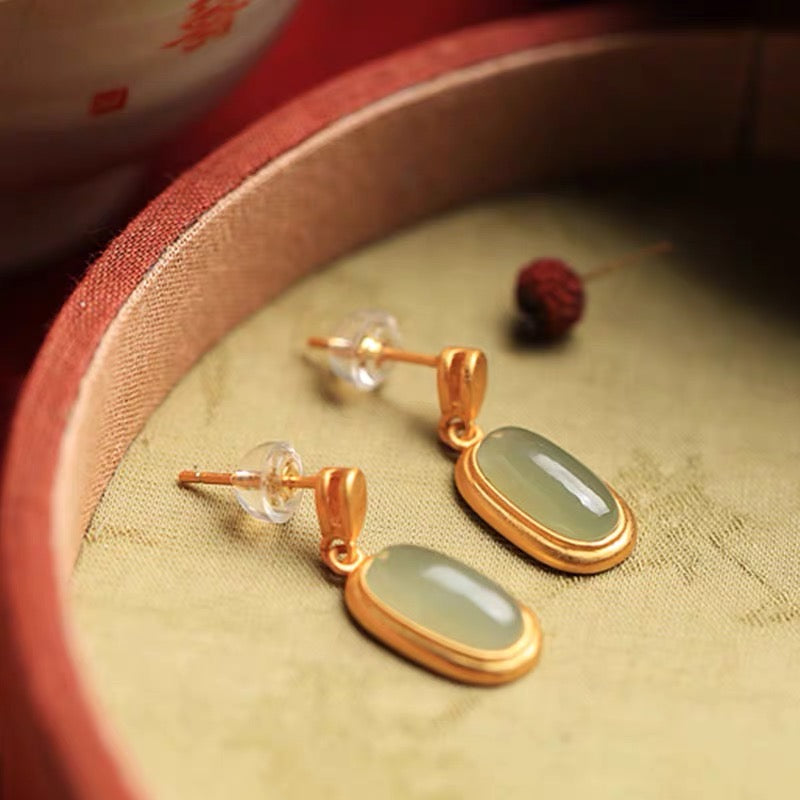 925 Sterling Silver White Jade Earrings