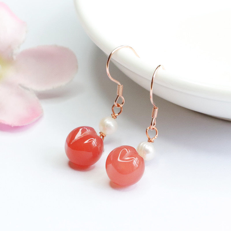 Natural Yanyuan Agate Peach Earrings