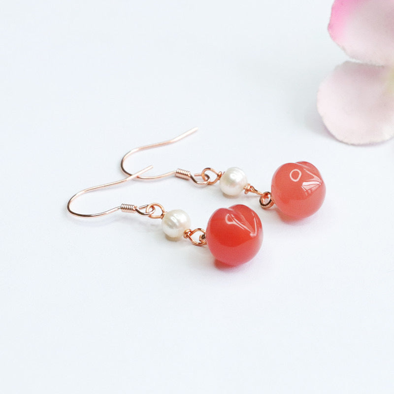 Natural Yanyuan Agate Peach Earrings
