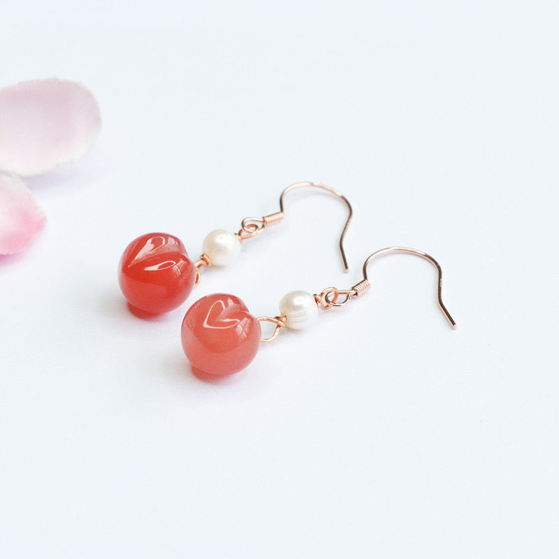 Natural Yanyuan Agate Peach Earrings