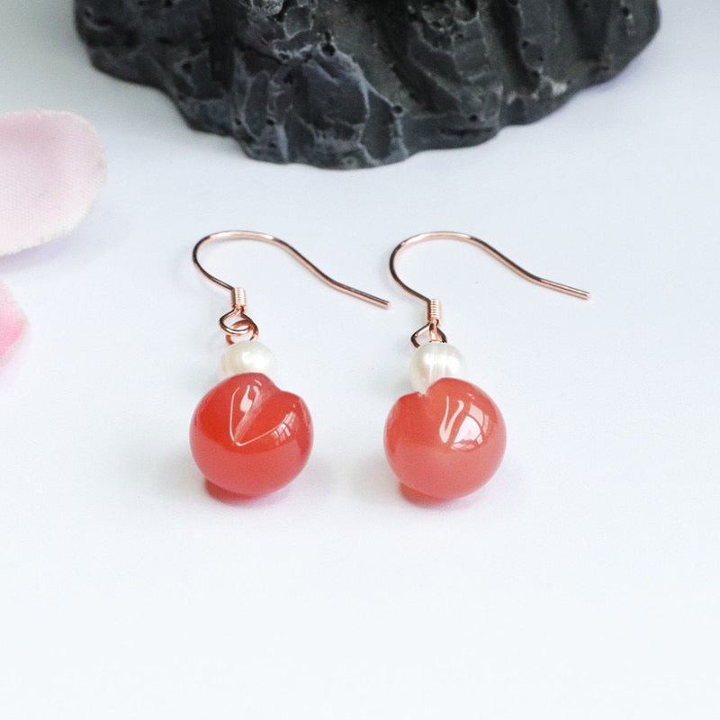 Natural Yanyuan Agate Peach Earrings