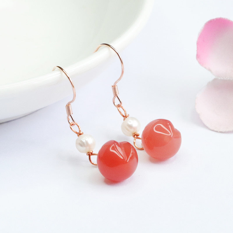 Natural Yanyuan Agate Peach Earrings