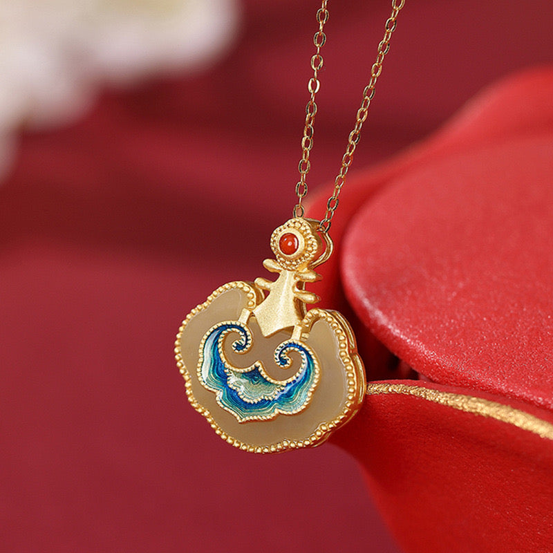 Feng Shui Auspicious Clouds White Jade Necklace