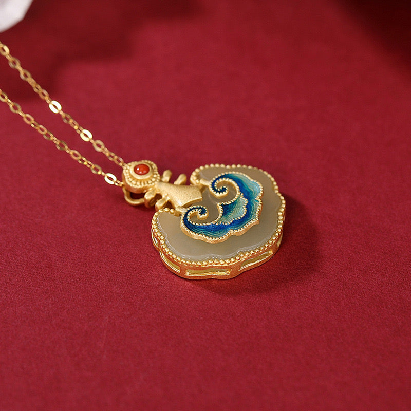 Feng Shui Auspicious Clouds White Jade Necklace