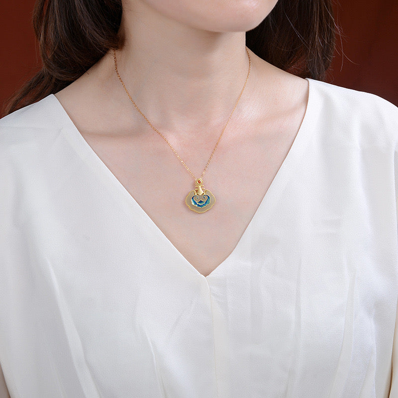 Feng Shui Auspicious Clouds White Jade Necklace