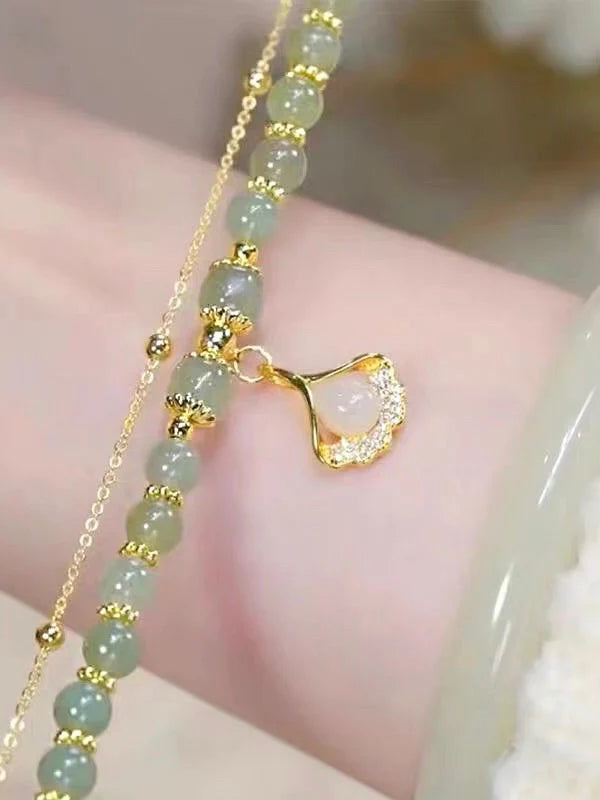 Natural Green Jade Feng Shui Apricot Leaves Bracelet