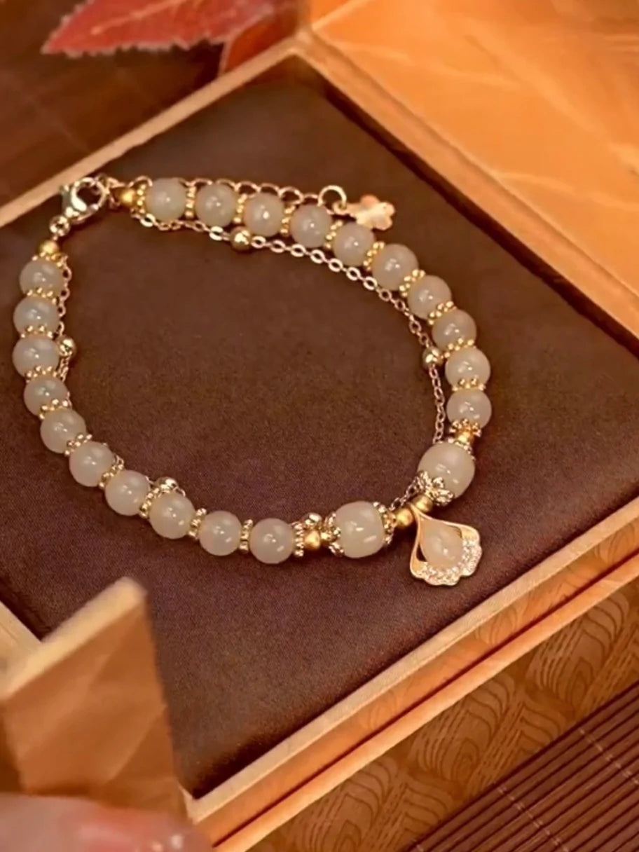 Natural Green Jade Feng Shui Apricot Leaves Bracelet