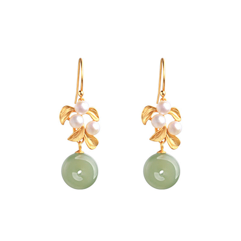 Feng Shui Fortune Lock Green Jade Earrings