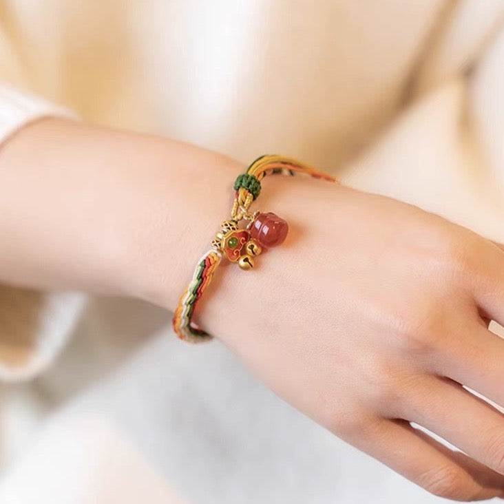 Feng Shui Persimmon Yanyuan Agate Protection Rope Bracelet