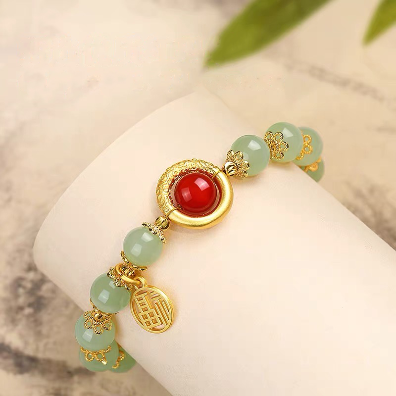 Natural Green Jade Dragon Pattern Lucky Bead Bracelet