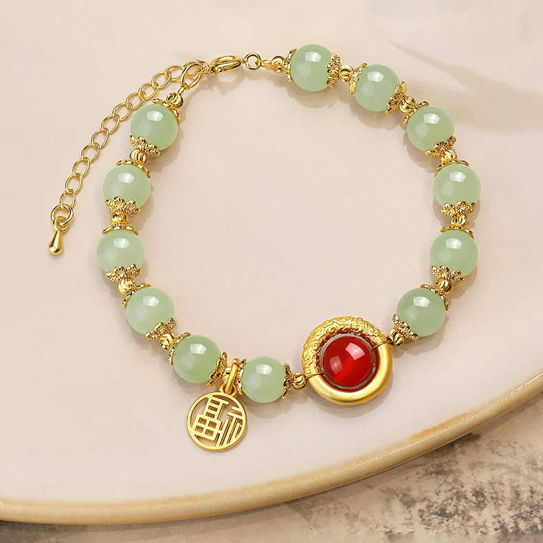 Natural Green Jade Dragon Pattern Lucky Bead Bracelet