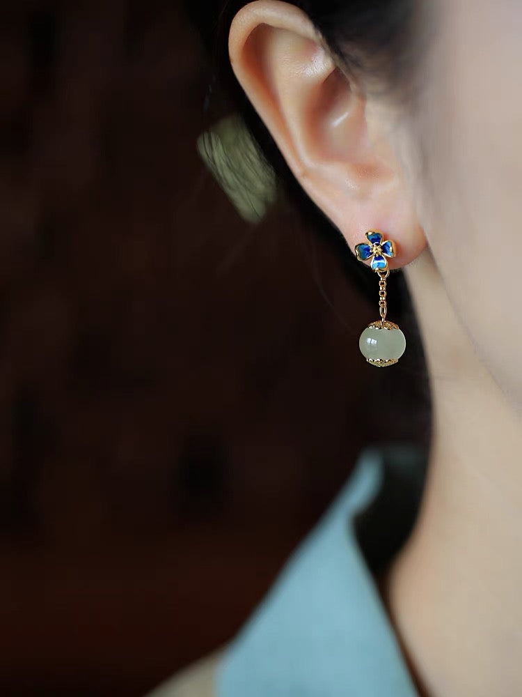 Feng Shui Clover Ancient White Jade Earrings