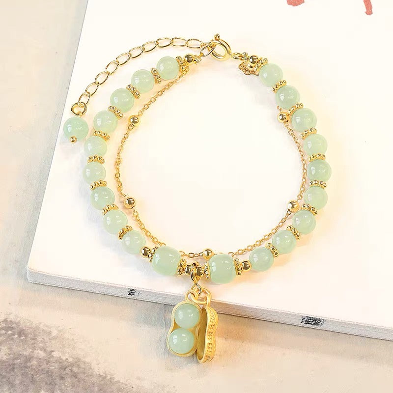 Natural Hetian Green Jade Feng Shui Lucky Peanut Bracelet