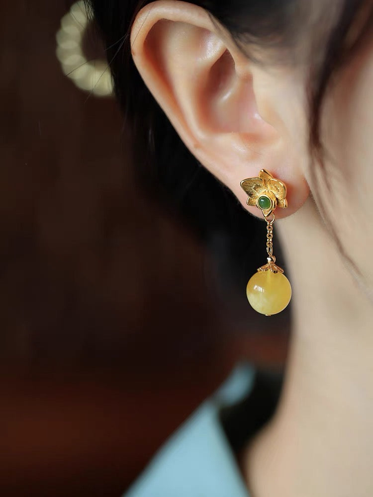 Feng Shui Lotus Amber Earrings