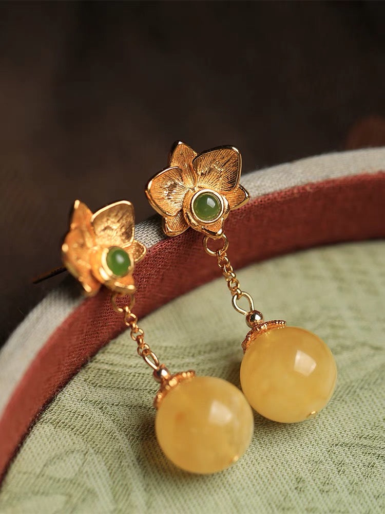 Feng Shui Lotus Amber Earrings