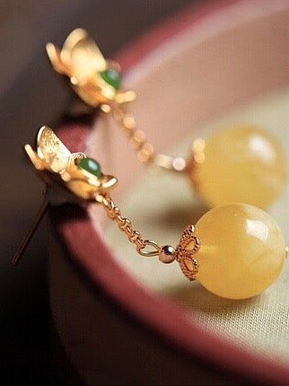 Feng Shui Lotus Amber Earrings