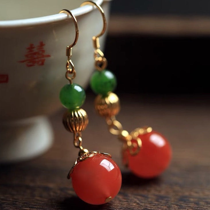 Feng Shui Cherry Yanyuan Agate Earrings