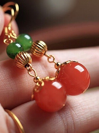 Feng Shui Cherry Yanyuan Agate Earrings