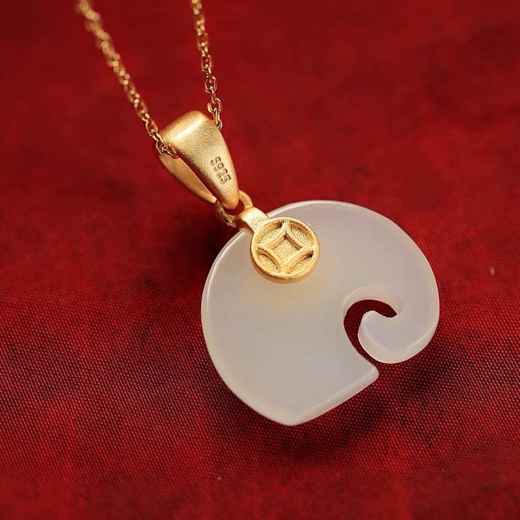 Feng Shui Elephant White Jade Pendant Necklace