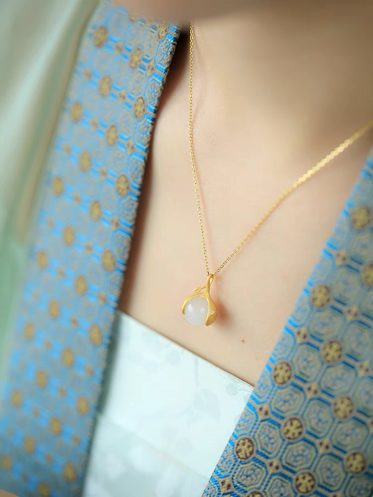 Feng Shui Litchi White Jade Pendant
