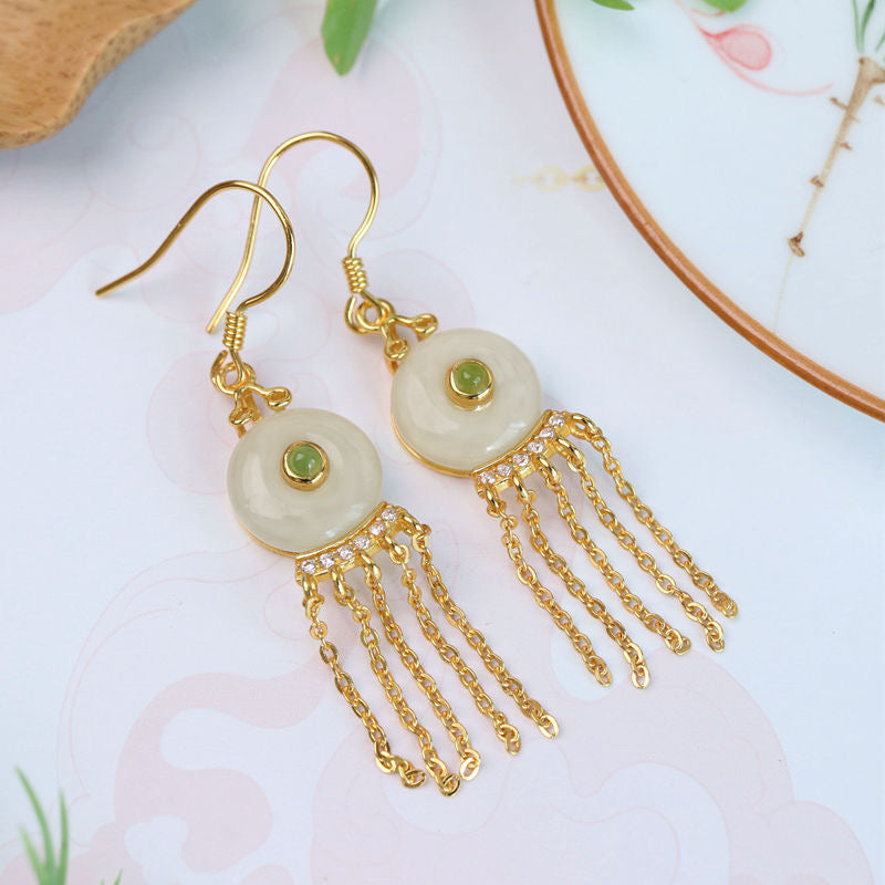 Natural Green Jade Feng Shui Auspicious Earrings
