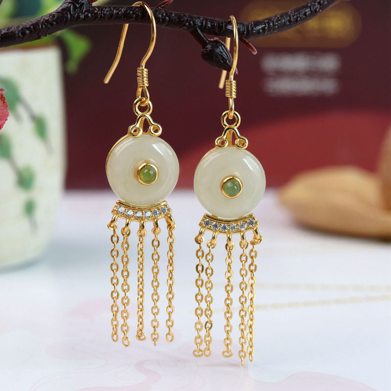 Natural Green Jade Feng Shui Auspicious Earrings